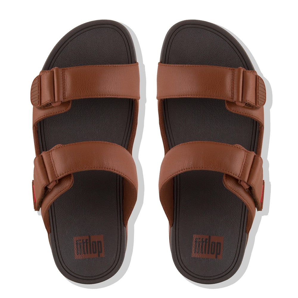 Fitflop Mens Slides - Gogh Moc Adjustable Leather - Brown - 615-SFTXEY